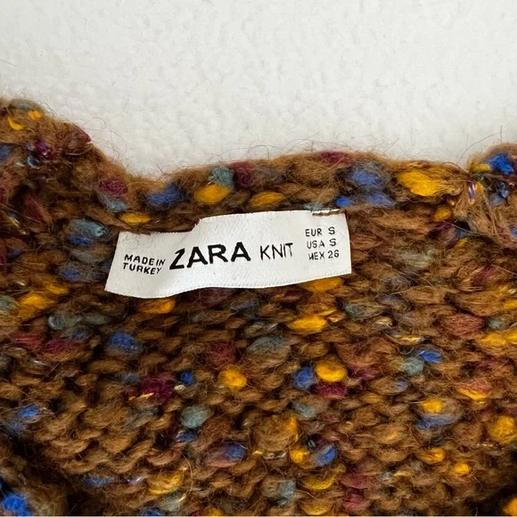*SOLD* Zara Knit Multicolor Balloon Sleeve Sweater Brown - Picture 4 of 15